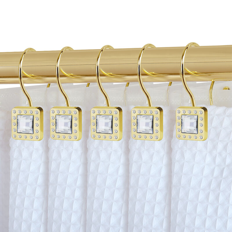 Rust-Resistant Metal Double Shower Curtain Hooks with Large Center Crystal, Set of 12 image number 1