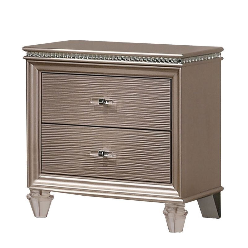 Queen Bedroom Set, Gold Wood, 3 Piece Set with 2 Nightstands image number 5