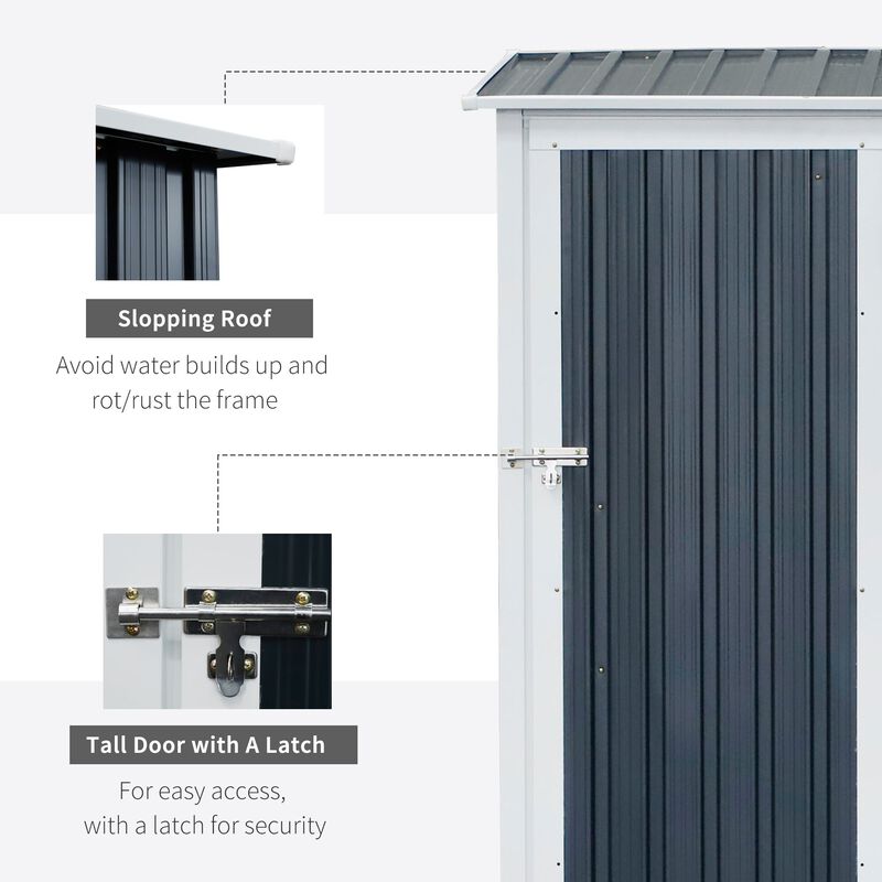 5' x 3' Metal Garden Storage Shed, Patio Tool House Cabinet with Lockable Door for Backyard, Patio, Lawn Green, Garage, Grey image number 5