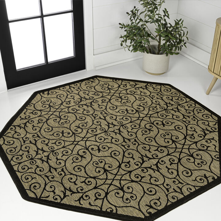Madrid Vintage Filigree Textured Weave Octagon Indoor/Outdoor Area Rug