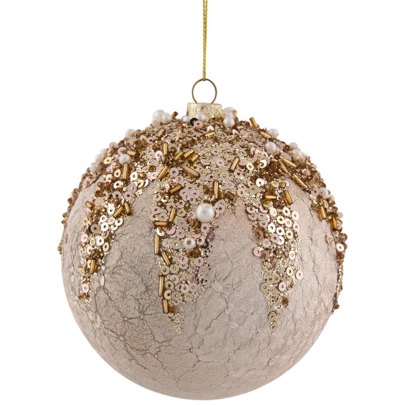4" Gold Mercury with Beads Shatterproof Christmas Ball Ornament image number 3