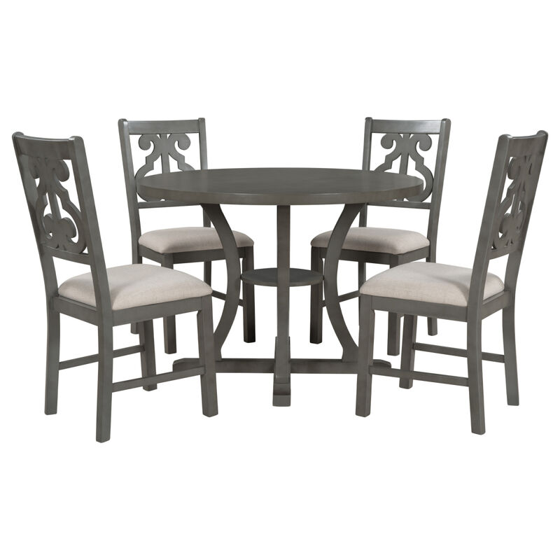 Streamdale 5-Piece Round Dining Table and Chair Set with Hollow Back (Gray) image number 8