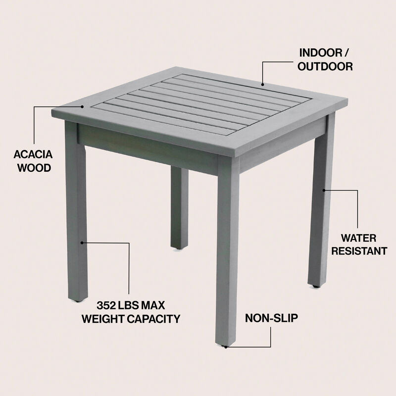 Archer 18.9" Modern Classic Square Slatted Solid Acacia Wood Indoor/Outdoor Adirondack Side Table image number 3
