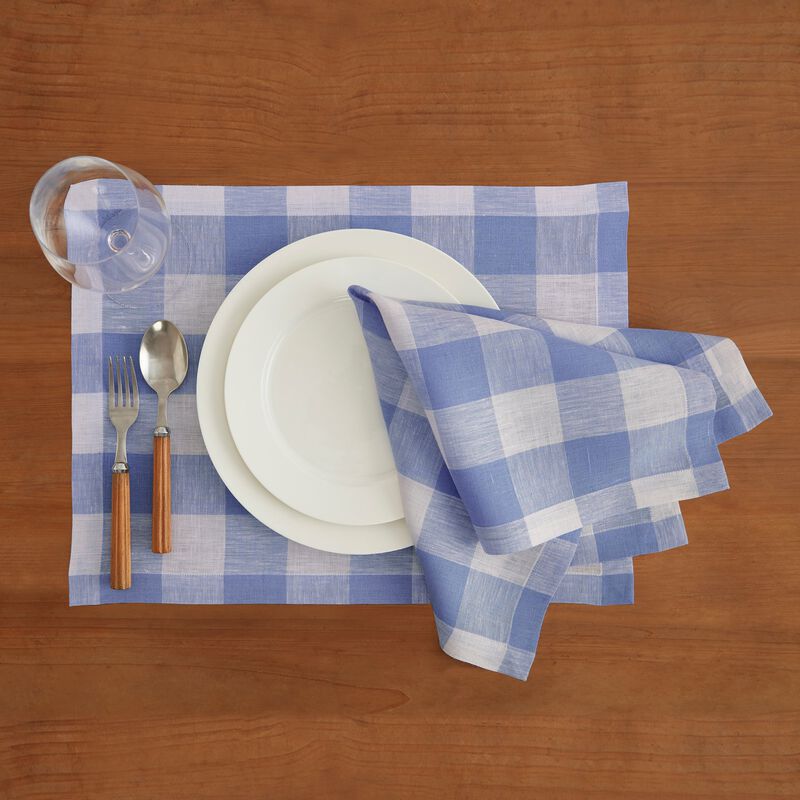 Solino Home 100% Pure Linen Dinner Napkins 20 x 20 Inch Set of 4 - Buffalo Check