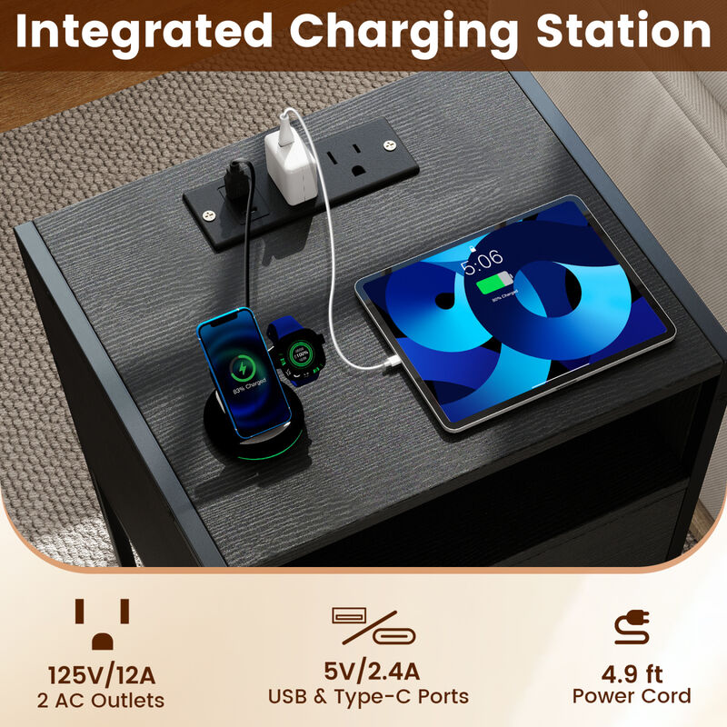 Modern Nightstand with Charging Station, USB Ports and Electrical Outlets image number 4