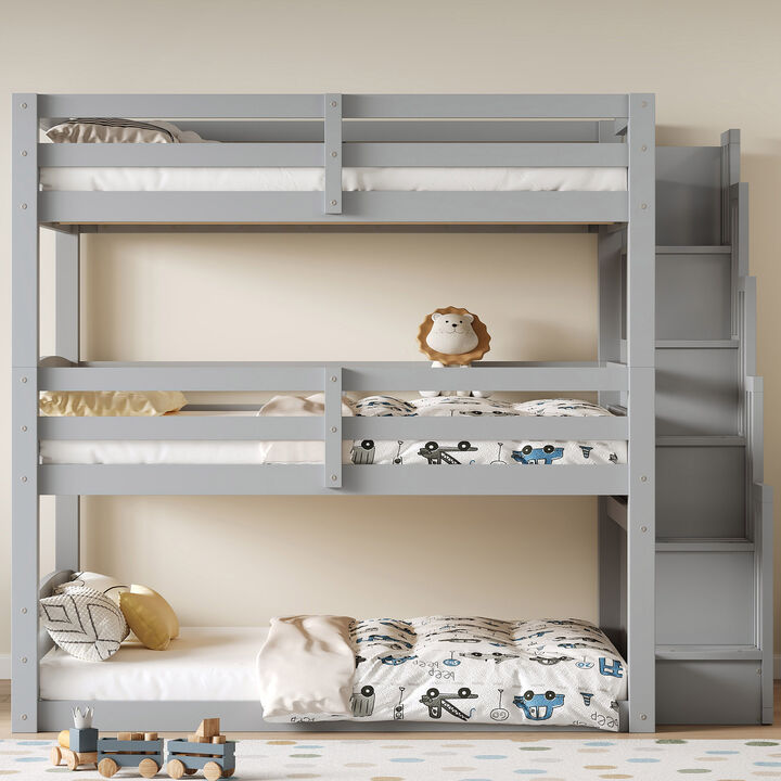 Merax Triple Bunk Bed with Storage Staircase