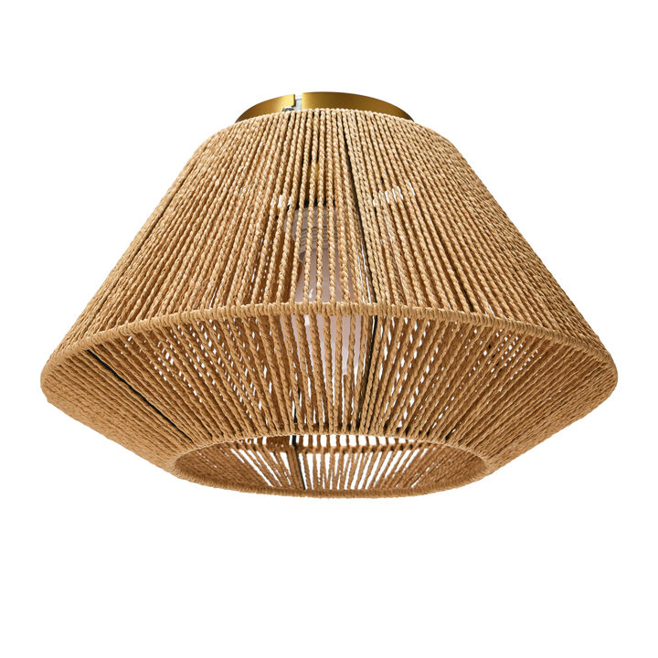 Coastal Ceiling Lamp with Natural Paper Rope Shade and Iron Base