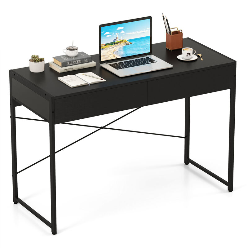 Home Office Desk with Metal Frame and 2 Storage Drawers for Organized Workspace