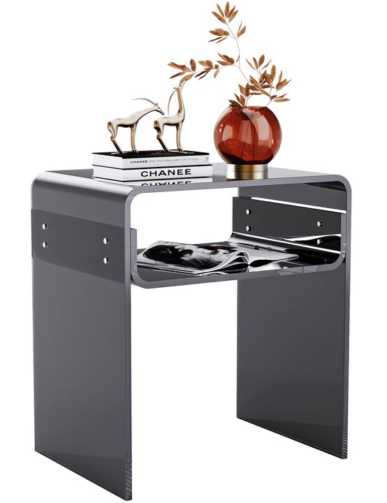 solaround Clear Acrylic End Table 2-Tier Bedside Nightstand for Living Room Bedroom Home Decor (Black)