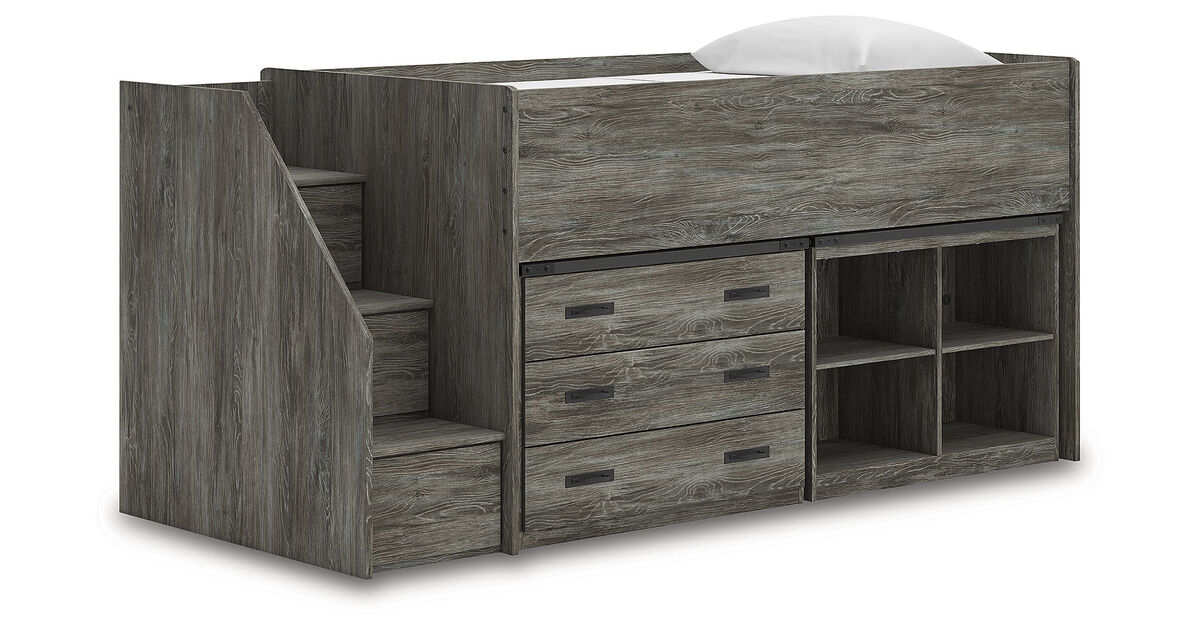 Frandern Twin Loft Bed with Bookcase and Drawer Storage