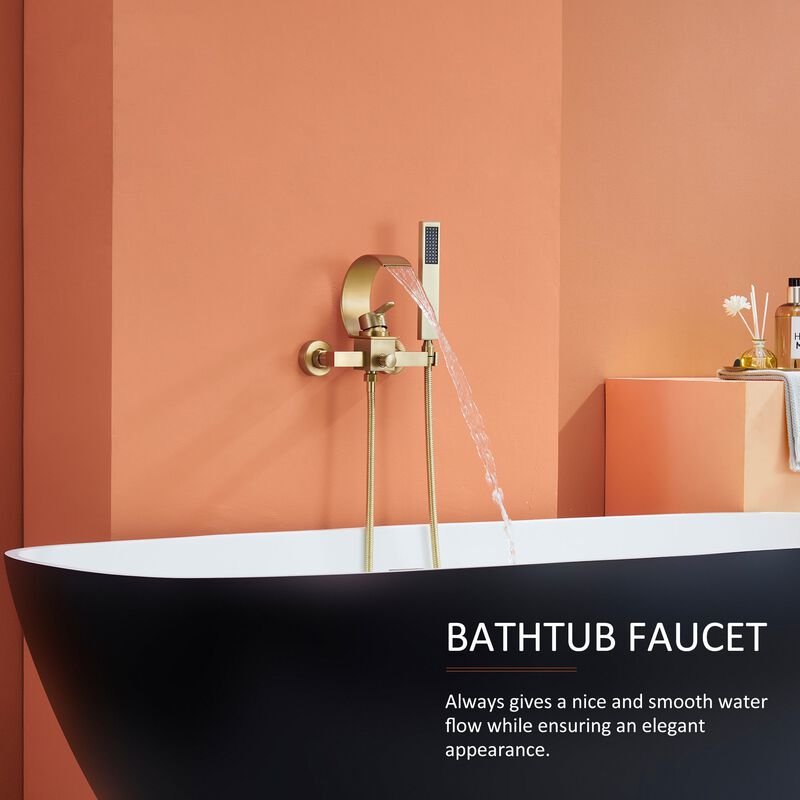 Mondawe Luxury Wall Mounteded C-Shape  Single Handle Shower Tub Kit with 2-Spray Waterfall Tub Spout and Handheld Shower Faucet in Brushed Nickel