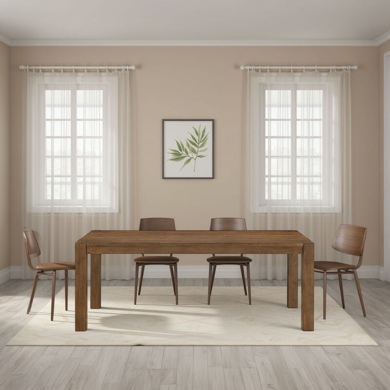 Enix Dining Table with Burnished Edges, Brown Solid Rubberwood 78 Inch - Benzara image number 5