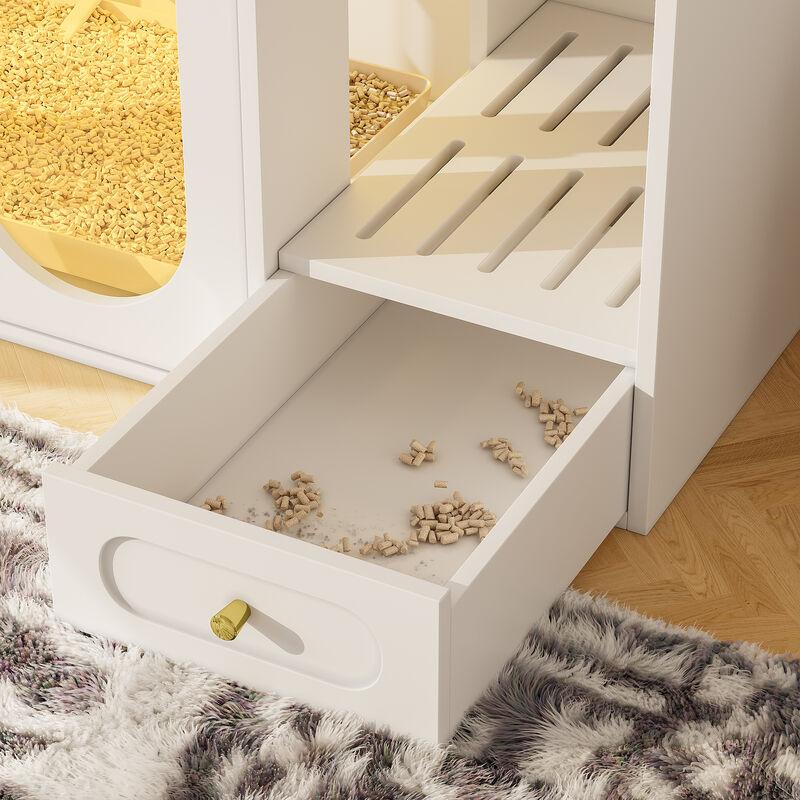 Whisen 37" Pet Furniture, Cat Litter Box Enclosure with 2 Drawers & Side Collection, MDF & Acrylic Hidden Litter Furniture End Table image number 7