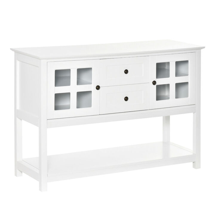 Kitchen Sideboard Serving Buffet Cabinet Cupboard Console Table with Adjustable Shelves, Glass Doors, and 2 Drawers, for Living Room, White