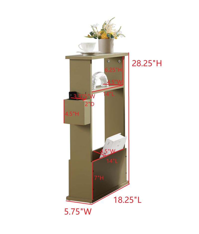 Kings Brand Furniture Zeke Narrow Side Table with Storage Shelf - Modern Sofa End Table, Small Nightstand with Magazine Rack