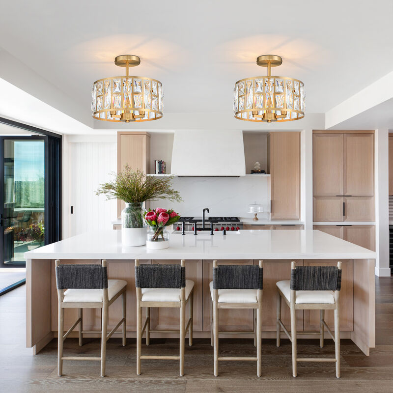 Modern Glam 3-Light Dimmable Crystal Semi Flush Mount Ceiling Light image number 5