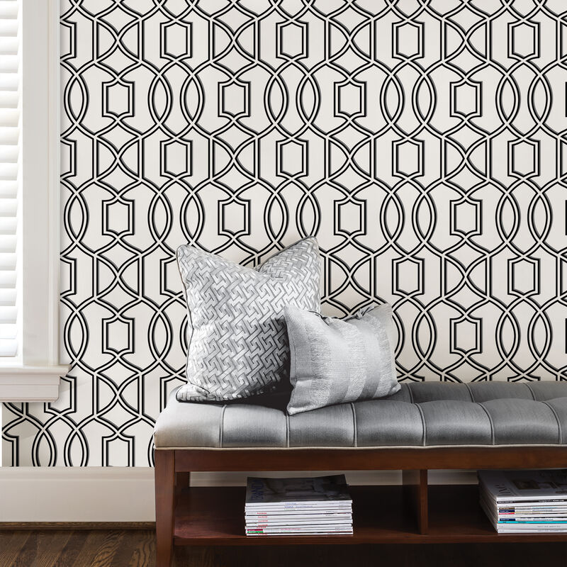 Black Uptown Trellis Peel & Stick Wallpaper image number 1