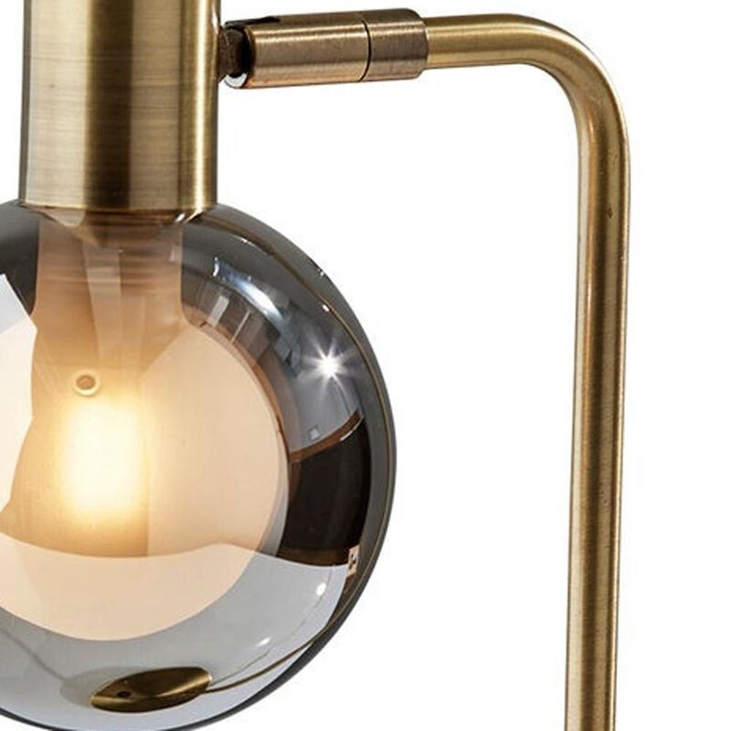 Hivvago 18" Antiqued Brass Metal Cylinder Desk Table Lamp With Gray Globe Shade With Starling LED Bulb