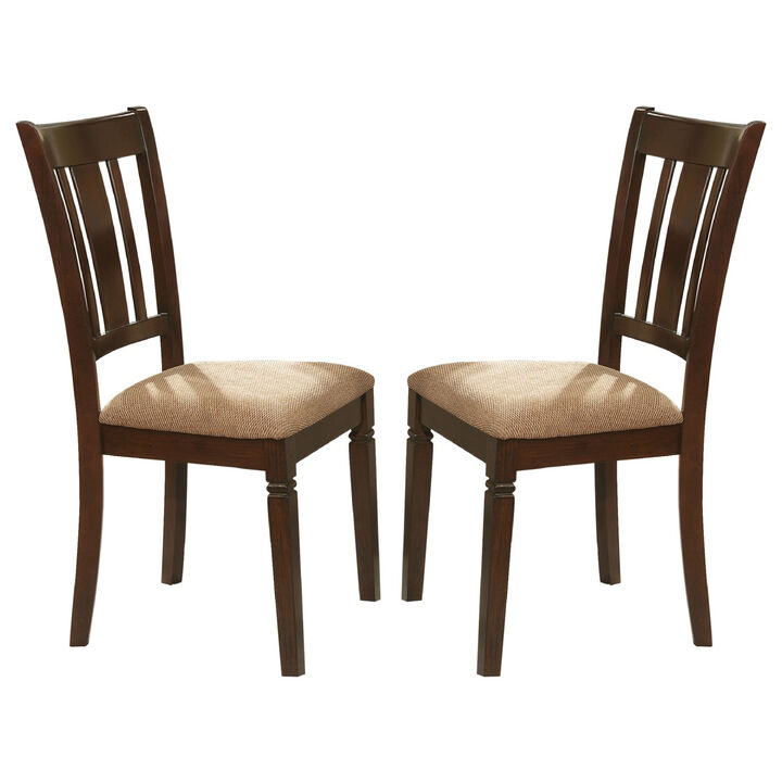 Fabric Upholstered Slated Back Side Chair, Espresso & Light Brown (Set of 2)