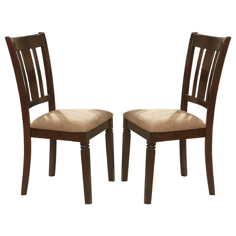 Fabric Upholstered Slated Back Side Chair, Espresso & Light Brown (Set of 2)-Benzara