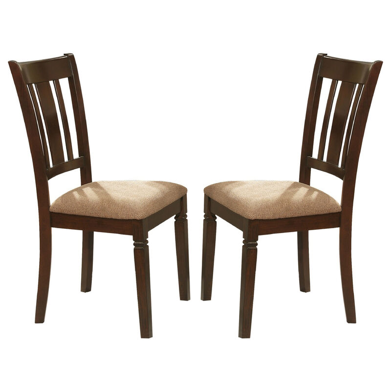 Fabric Upholstered Slated Back Side Chair, Espresso & Light Brown (Set of 2) image number 0
