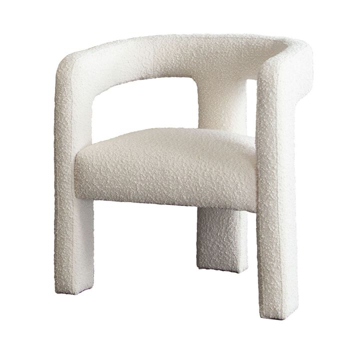 27 Inch Boucle Accent Chair, Curved Back, Cushioned Seating, Ivory Finish - Benzara