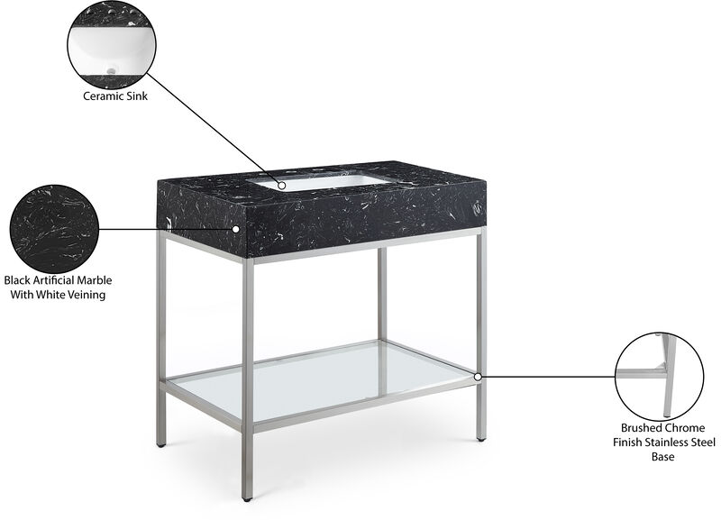 Meridian Furniture Marmo Black Engineered Marble Bathroom Vanity image number 8