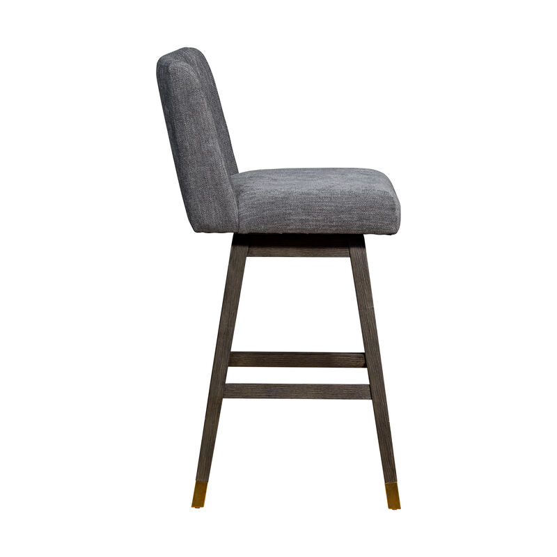 Basila Swivel Stool in Brown Oak Wood Finish with Beige Fabric