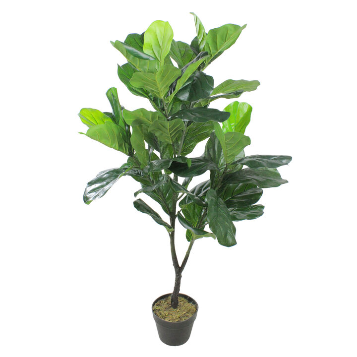 4' Potted Two Tone Green Artificial Wide Fiddle Leaf Fig Tree