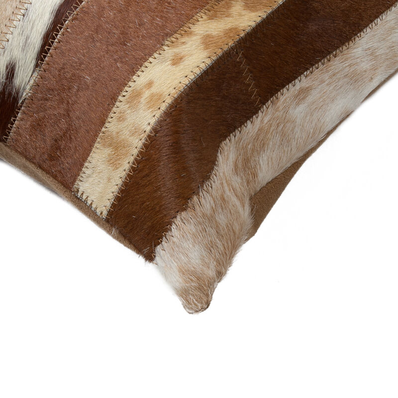 HomeRoots Set of Two 12" X 20" Brown and White Patchwork Cowhide Lumbar Throw Pillows image number 4