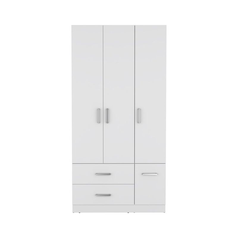 Armoire Wardrove 71", 4 Doors, Hanging Rod, 3 Cabinets, 6 Shelves, White