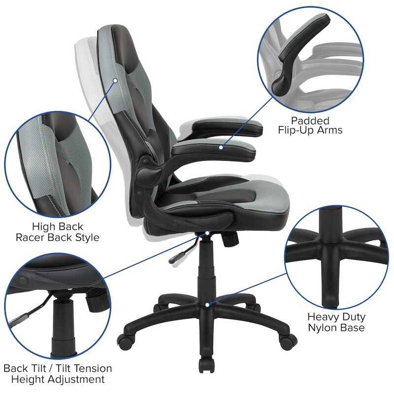 Flash Furniture Black Gaming Desk and Gray/Black Racing Chair Set image number 2