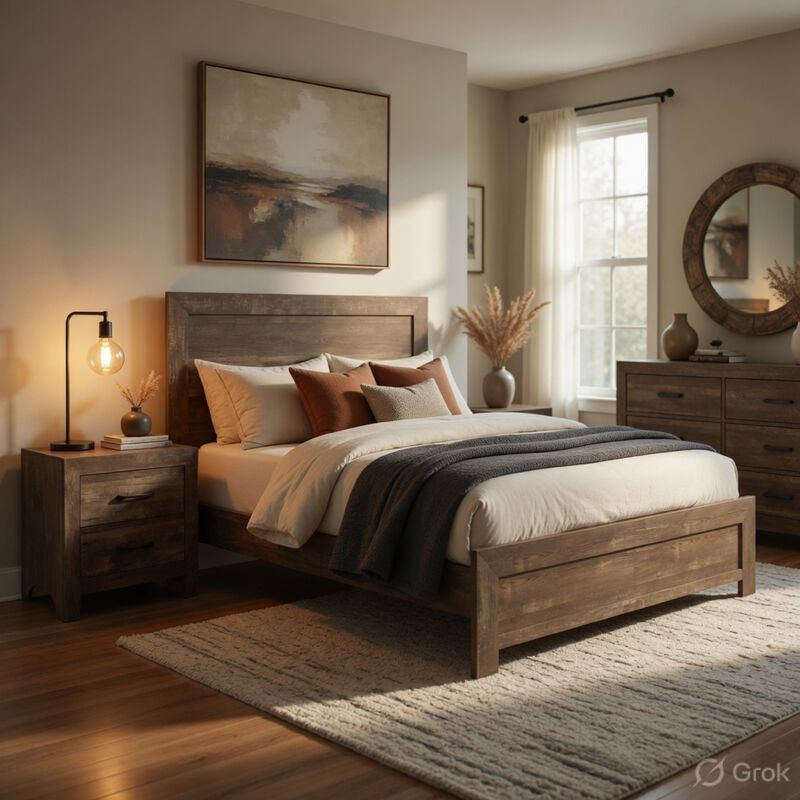 Queen Size Bedroom Set, Brown Finish, Panel Design, 2-Piece Set with Bed and Nightstand image number 1