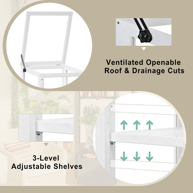Wood Garden Greenhouse with Portable Cold Frame, Movable Storage & Adjustable Shelves