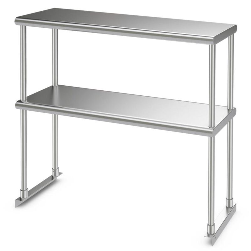 Hivvago 36 x 12 Inch Kitchen Stainless Steel Overshelf with Adjustable Lower Shelf