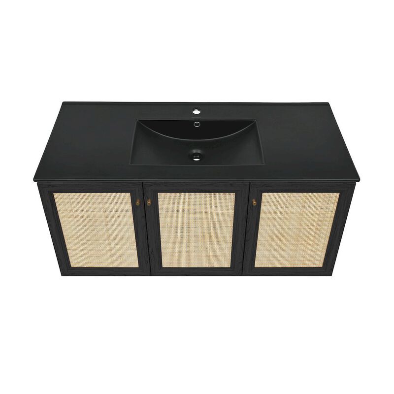 Classe 48" Wall-Mounted Bathroom Vanity in Black Oak with Black Sink Top image number 2