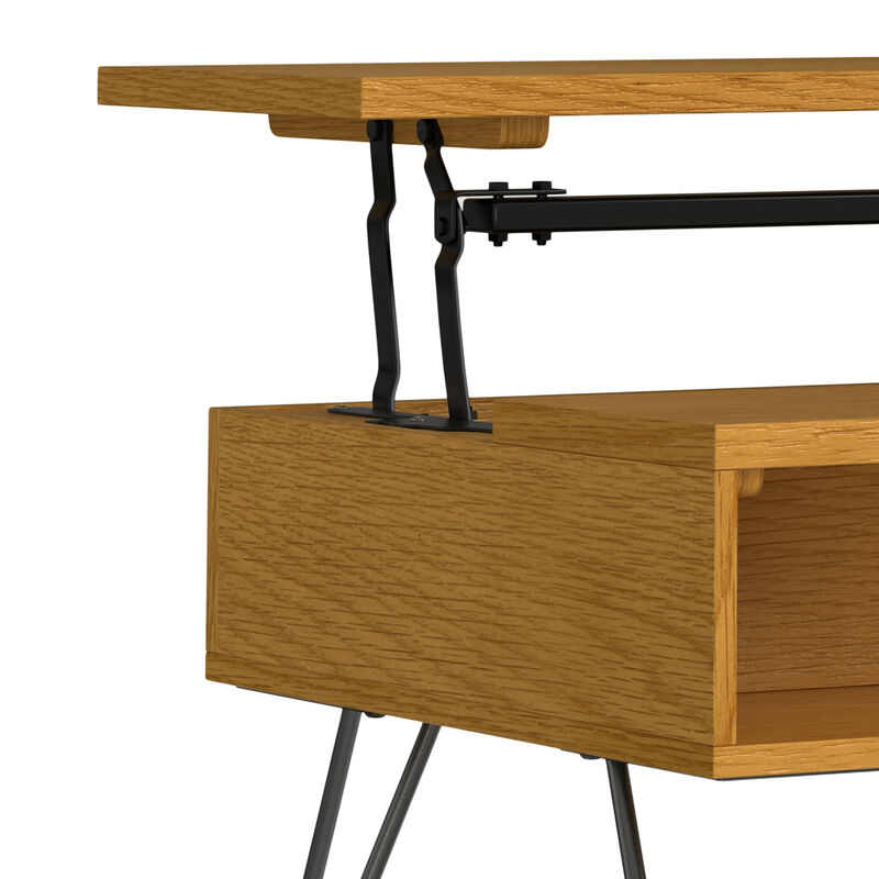 Hunter  36 inch Wide Rectangle Industrial Small Lift Top Coffee Table in Oak