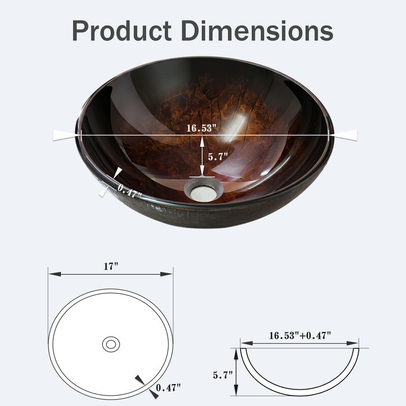 Round Ice‑Crackle Tempered Glass Vessel Sink, Art Textured Countertop Vanity Basin image number 2