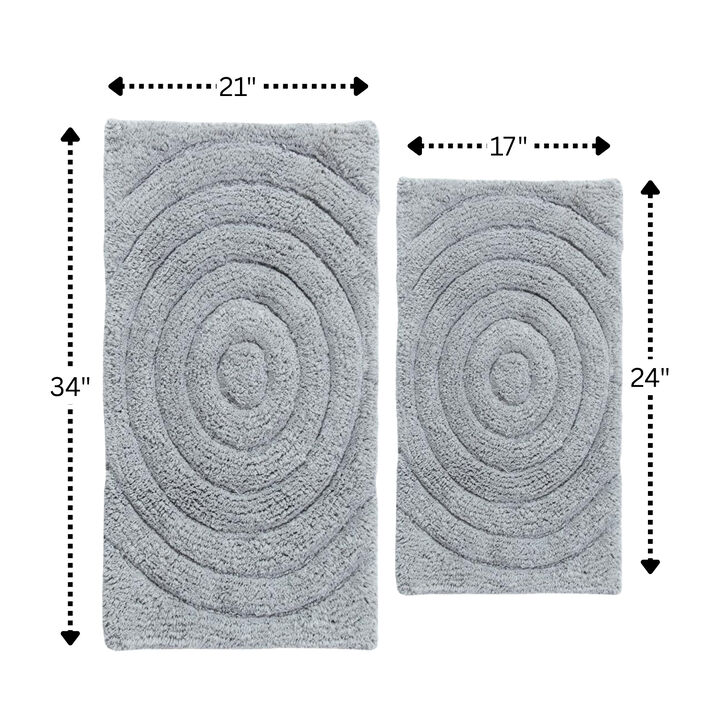 Knightsbridge Echo 220 GSF Non Skid Back Bath Rug Set - 2- Piece - 17x24 and 21x34", Silver