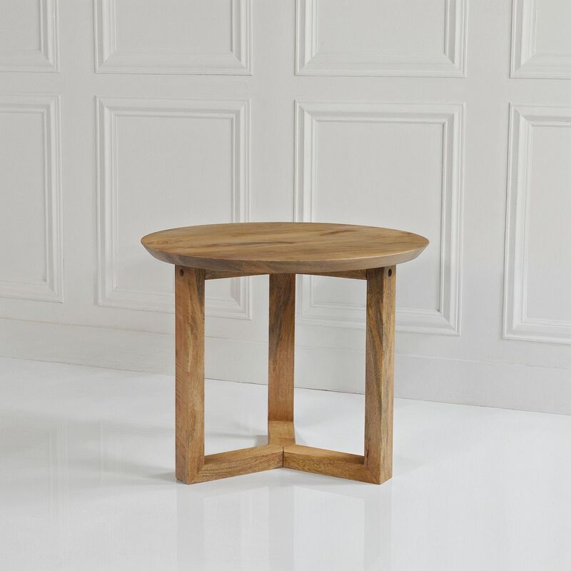 Nina 18.5" Round Handcrafted Side End Table | Natural Brown Mango Wood