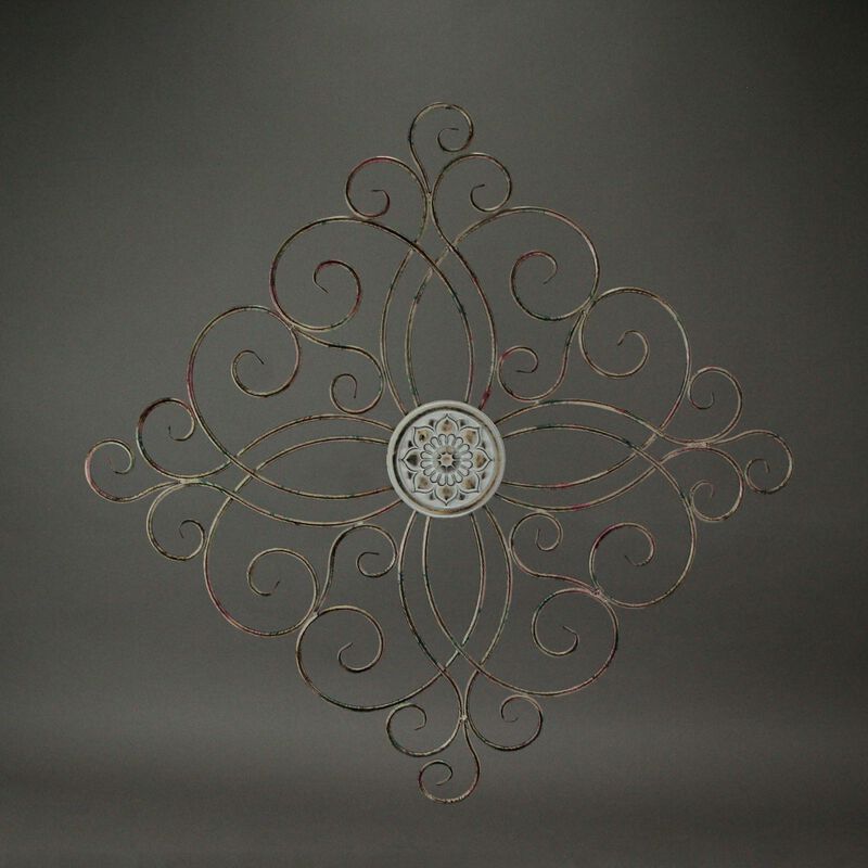 36 Inch Rustic Wood Metal Flower Sculpture Home Decor Wall Hanging Art Set Of 2 image number 4