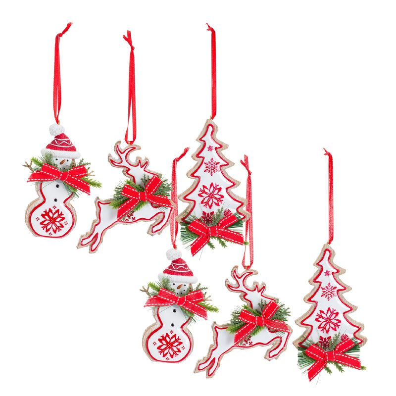 Snowman, Tree, and Deer Christmas Ornaments for Holiday Tree Decoration (Set of 6)