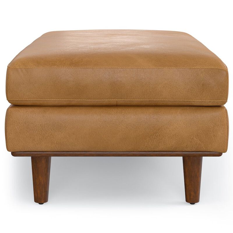 Simpli Home Morrison Large Rectangular Ottoman In Genuine Leather