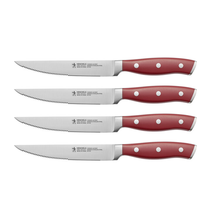 Henckels Forged Accent Set of 4 Steak Knife Set, German Engineered Informed by 100+ Years of Mastery, Red