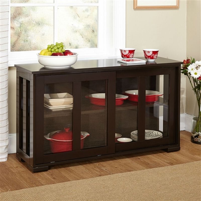 Kitchen Buffet Sideboard Cabinet – Elegant Storage with Glass Sliding Doors and Shelving