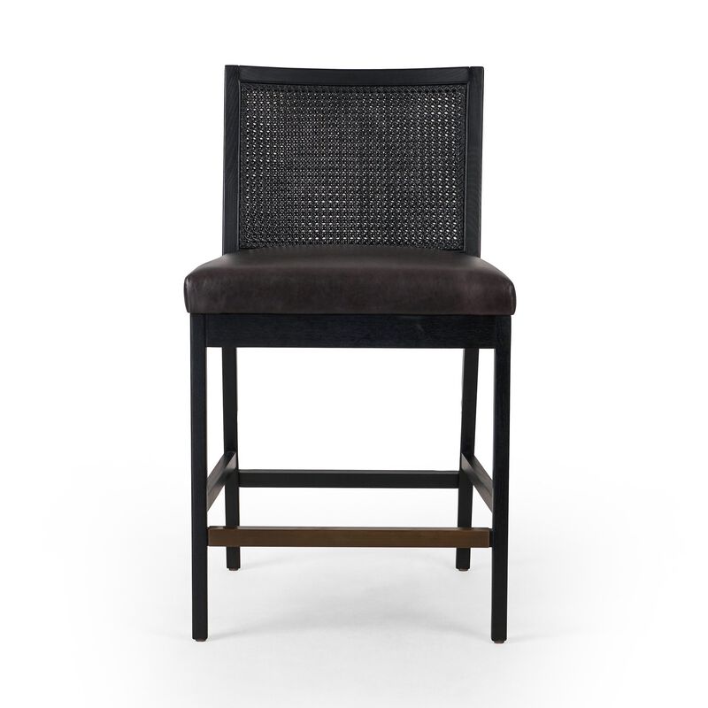 Antonia Cane Armless Leather Counter Stool in Ebony