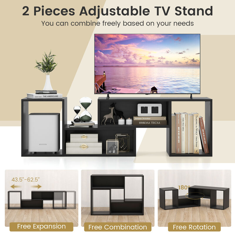 Versatile 2-Piece TV Stand for 55" TVs with Adjustable Sections and Storage Cubes