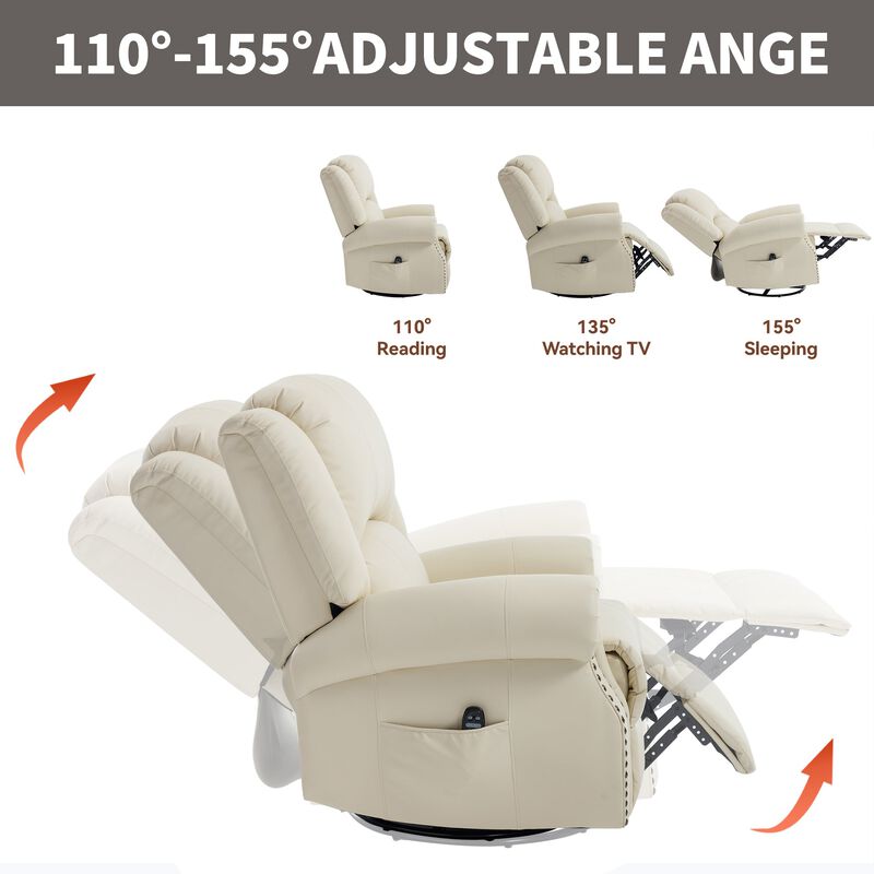 Faux Leather Recliner Chair Rocker Swivel Chair Manual Recliner with Heat & Massage image number 7