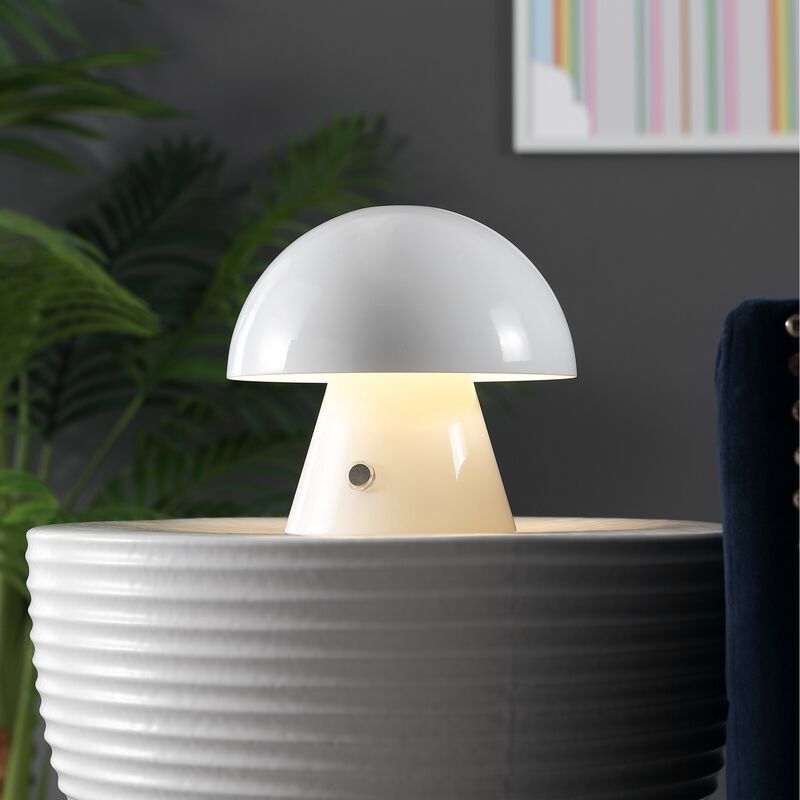 Porcini Contemporary Bohemian Rechargeablecordless Iron Integrated LED Mushroom Table Lamp