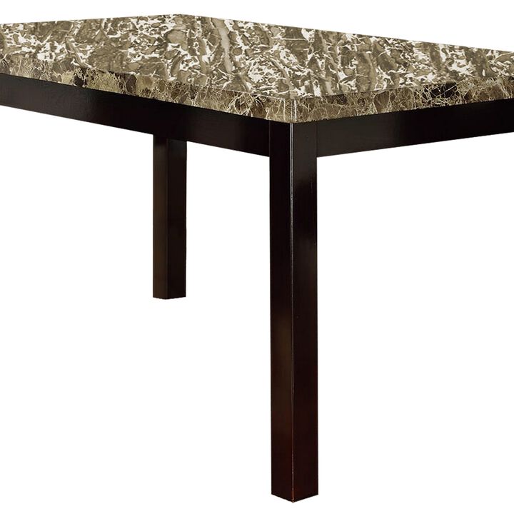 Slick Finish Faux Marble & Pine Wood Dining Table, Brown-Benzara